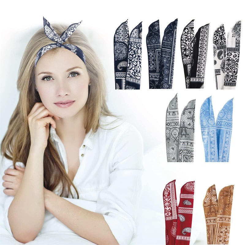 ONEYE Paisley Wire Headbands for Women 8 Count Pack Hair Bands Hair Holder Hair Accessories for Workout Yoga Running Soccer Sports Fashion Wire Headwraps Headband with Twist Bow